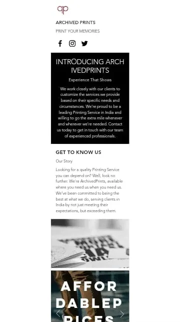 Archived Prints website shown on a phone